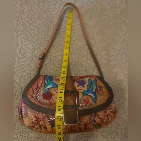 Anuschka Flying Jewels Small Ruched Flap Boho Shoulder Bag Limited Ed, Like New - Picture 9 of 14
